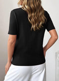 Pink Queen Ribbed Knit Short Sleeve Sweaters for Women Crew Neck Sweater Shirts Business Casual Work Tops 2026 Fall Blouse