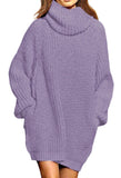 Pink Queen Women's Loose Turtleneck Oversize Long Pullover Sweater Dress
