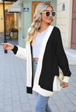 Pink Queen 2025 Fall Long Cardigans for Women Batwing Sleeve Open Front Ribbed Knit Oversized Cardigan Sweaters with Pockets