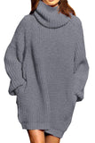 Pink Queen Women's Loose Turtleneck Oversize Long Pullover Sweater Dress
