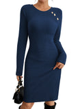 Pink Queen 2026 Fall Dresses Long Sleeve Crew Neck Ribbed Knit Bodycon Mini Short Dress Fashion Clothes