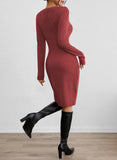 Pink Queen 2026 Fall Dresses Long Sleeve Crew Neck Ribbed Knit Bodycon Mini Short Dress Fashion Clothes