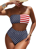Pink Queen Women's High Waist Bikini Set Removable Strap Bandeau Two Piece Swimsuit Bathing Suit