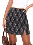 Pink Queen High Waist Plaid Skirts for Women with Pockets A Line Side Slit Elastic Waistband Short Pencil Mini Skirts