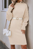 Pink Queen Women's Long Sleeve Sweater Mini Dress Casual Loose Mock Neck Empire Waist Cocktail Party Knit Short Dresses