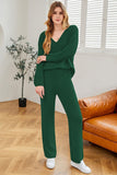 Pink Queen Women's 2 Piece Sweater Set V Neck Long Sleeve Knit Top Wide Leg Pants Loungewear Fall Winter Pajama Casual Outfit