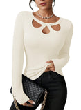 Pink Queen Sexy Tops for Women Fall Clothes Long Sleeve Cutout Keyhole Neck Top Ribbed Knit Shirts