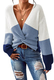 Pink Queen Women's 2025 Casual Pullover Sweaters Sexy V Neck Long Sleeve Twist Knot Cropped Knit Sweater Tops