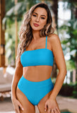 Pink Queen Women's High Waist Bikini Set Removable Strap Bandeau Two Piece Swimsuit Bathing Suit