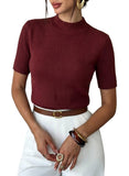 Pink Queen Ribbed Knit Short Sleeve Sweaters for Women Crew Neck Sweater Shirts Business Casual Work Tops 2026 Fall Blouse