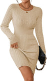 Pink Queen Women's Cable Knit Sweater Dress Long Sleeve Crewneck Mini Pencil Bodycon Dresses Fall Winter Outfits