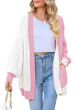 Pink Queen 2025 Fall Long Cardigans for Women Batwing Sleeve Open Front Ribbed Knit Oversized Cardigan Sweaters with Pockets