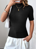 Pink Queen Ribbed Knit Short Sleeve Sweaters for Women Crew Neck Sweater Shirts Business Casual Work Tops 2026 Fall Blouse