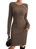 Pink Queen 2026 Fall Dresses Long Sleeve Crew Neck Ribbed Knit Bodycon Mini Short Dress Fashion Clothes
