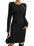 Pink Queen 2026 Fall Dresses Long Sleeve Crew Neck Ribbed Knit Bodycon Mini Short Dress Fashion Clothes
