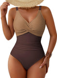 Pink Queen Women One Piece Swimsuit 2026 Patchwork Twist Front V Neck Ruched Tummy Control Swimwear Bathing Suits