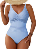 Pink Queen Women One Piece Swimsuit 2026 Patchwork Twist Front V Neck Ruched Tummy Control Swimwear Bathing Suits