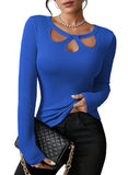 Pink Queen Sexy Tops for Women Fall Clothes Long Sleeve Cutout Keyhole Neck Top Ribbed Knit Shirts