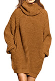 Pink Queen Women's Loose Turtleneck Oversize Long Pullover Sweater Dress