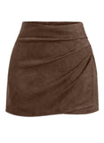 Pink Queen High Waist Ruched Faux Leather Suede Wrap Mini Skirts for Women | Bodycon, A Line, High Waisted, Wrap Hem, Ruched, Short Skirt, Fall Winter Outfits, Business Casual, Streetwear, Club, 2026