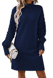 Pink Queen Women's Long Sleeve Sweater Mini Dress Casual Loose Mock Neck Empire Waist Cocktail Party Knit Short Dresses