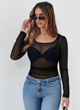 Pink Queen Mesh Tops for Women Long Sleeve Floral See Through Slim Fit Stretchy Casual Going Out Shirts