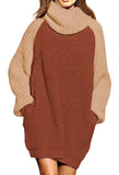 Pink Queen Women's Loose Turtleneck Oversize Long Pullover Sweater Dress