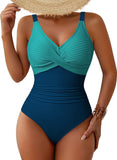 Pink Queen Women One Piece Swimsuit 2026 Patchwork Twist Front V Neck Ruched Tummy Control Swimwear Bathing Suits