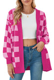 Pink Queen 2025 Fall Long Cardigans for Women Batwing Sleeve Open Front Ribbed Knit Oversized Cardigan Sweaters with Pockets