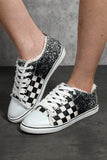 Women’s Canvas Low Top Sneaker Checkerboard Print Canvas Slip on Shoes Black-White