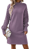 Pink Queen Women's Long Sleeve Sweater Mini Dress Casual Loose Mock Neck Empire Waist Cocktail Party Knit Short Dresses