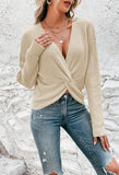 Pink Queen Women's 2025 Casual Pullover Sweaters Sexy V Neck Long Sleeve Twist Knot Cropped Knit Sweater Tops