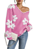 Pink Queen Women's Oversized V Neck Fuzzy Sweaters 2026 Casual Loose Long Sleeve Chunky Knit Pullover Jumper Tops