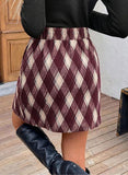 Pink Queen High Waist Plaid Skirts for Women with Pockets A Line Side Slit Elastic Waistband Short Pencil Mini Skirts
