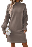 Pink Queen Women's Long Sleeve Sweater Mini Dress Casual Loose Mock Neck Empire Waist Cocktail Party Knit Short Dresses