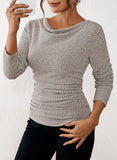 Pink Queen 2026 Fall Tops for Women Trendy Long Sleeve Cowl Neck Ruched Slim Fit Ribbed Knit Basic Shirts