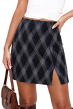 Pink Queen High Waist Plaid Skirts for Women with Pockets A Line Side Slit Elastic Waistband Short Pencil Mini Skirts