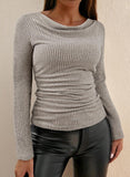 Pink Queen 2026 Fall Tops for Women Trendy Long Sleeve Cowl Neck Ruched Slim Fit Ribbed Knit Basic Shirts