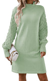 Pink Queen Women's Long Sleeve Sweater Mini Dress Casual Loose Mock Neck Empire Waist Cocktail Party Knit Short Dresses