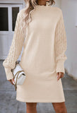 Pink Queen Women's Long Sleeve Sweater Mini Dress Casual Loose Mock Neck Empire Waist Cocktail Party Knit Short Dresses