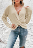 Pink Queen Women's 2025 Casual Pullover Sweaters Sexy V Neck Long Sleeve Twist Knot Cropped Knit Sweater Tops
