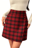 Pink Queen Plaid Skirts for Women with Pockets High Waist Bodycon Button Decor A Line Pencil Wool Mini Skirt Fall Winter