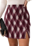 Pink Queen High Waist Plaid Skirts for Women with Pockets A Line Side Slit Elastic Waistband Short Pencil Mini Skirts