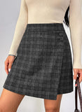 Pink Queen Plaid Skirts for Women with Pockets High Waist Bodycon Button Decor A Line Pencil Wool Mini Skirt Fall Winter