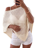 Pink Queen Women's Knit Poncho Shawl Tops Crochet Bathing Suit Cover Ups