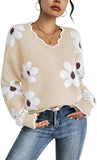Pink Queen Women's Oversized V Neck Fuzzy Sweaters 2026 Casual Loose Long Sleeve Chunky Knit Pullover Jumper Tops