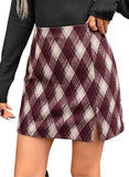 Pink Queen High Waist Plaid Skirts for Women with Pockets A Line Side Slit Elastic Waistband Short Pencil Mini Skirts