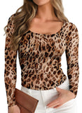 Pink Queen Mesh Tops for Women Long Sleeve Floral See Through Slim Fit Stretchy Casual Going Out Shirts