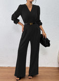 Pink Queen 2026 Jumpsuits for Women Dressy Long Sleeve V Neck Wide-Leg Romper Business Casual Party Outfits