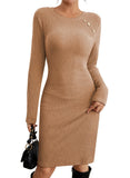 Pink Queen 2026 Fall Dresses Long Sleeve Crew Neck Ribbed Knit Bodycon Mini Short Dress Fashion Clothes